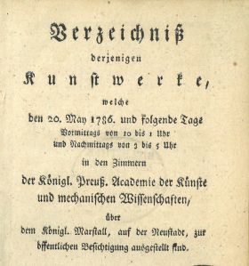 1. Katalog der Preußischen Akademie der Künste, 1786