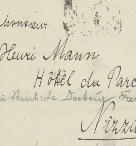 Couvert, adressiert an Heinrich Mann, 5. März 1914